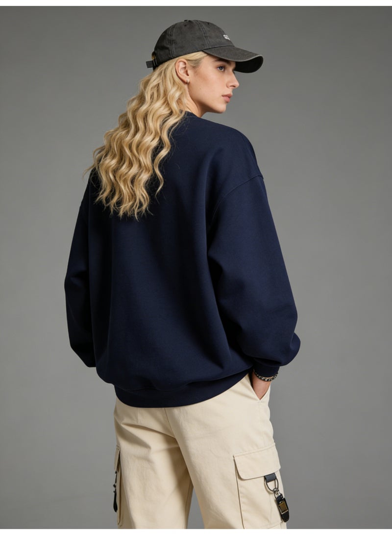 BM INS Navy Blue "Pi Phi Bid Day 24" Strawberry Graphic Oversized Crew Neck Sweatshirt | Unisex Pullover With Hand-Painted Print - Image 3